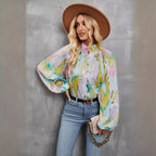 Damen Bluse mit buntem Floral-Print und Schluppenkragen R&B