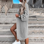 Damen Langer Strickcardigan mit voluminösen Puffärmeln und offenen Seiten R&B