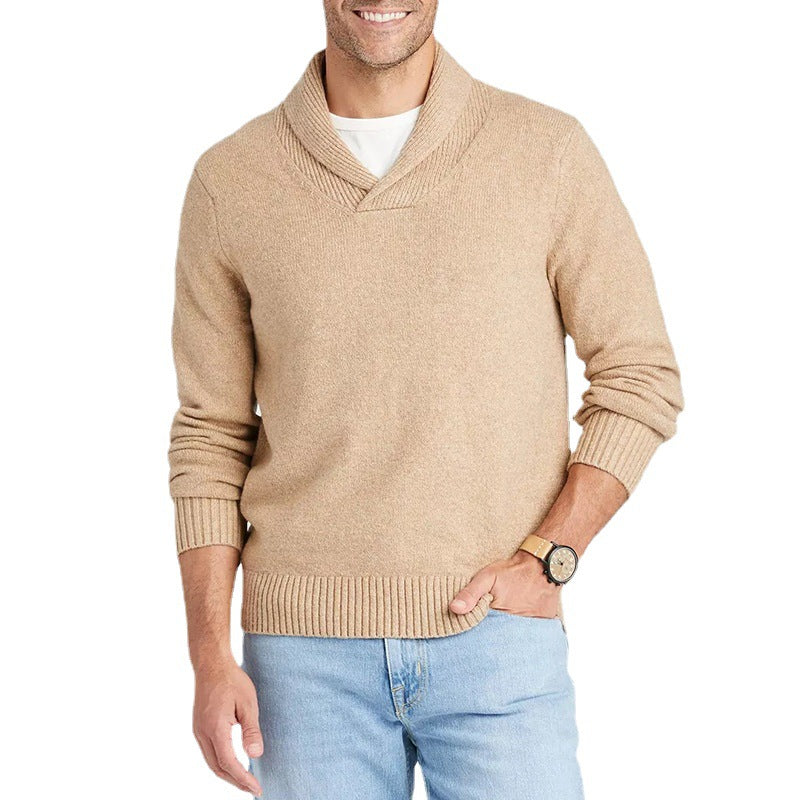 Herren Pullover mit Schalkragen und filigranem Rippdesign R&B