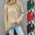 Damen Grobstrickpullover mit Rollkragen und Knopfdetail R&B