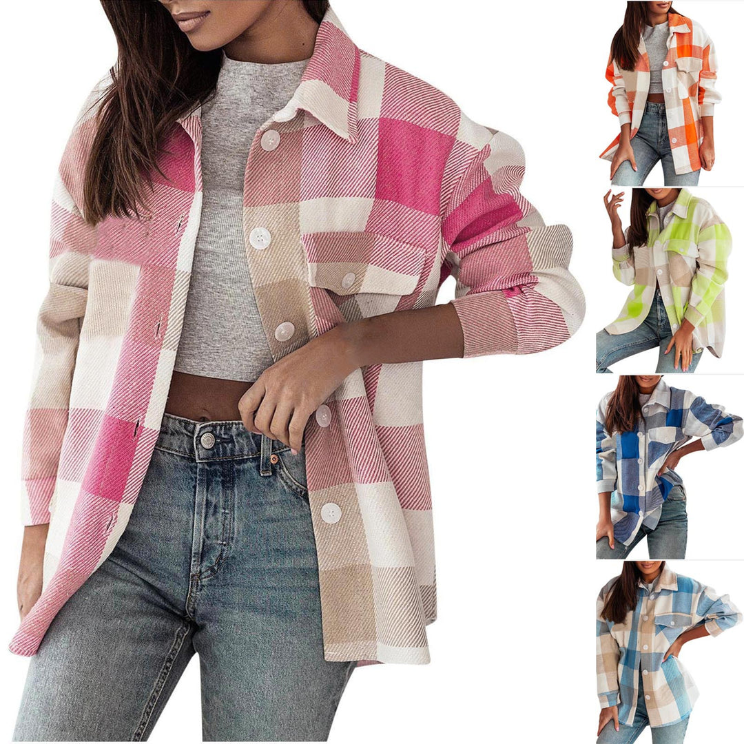 Damen Karierte Überhemdjacke mit Brusttaschen R&B