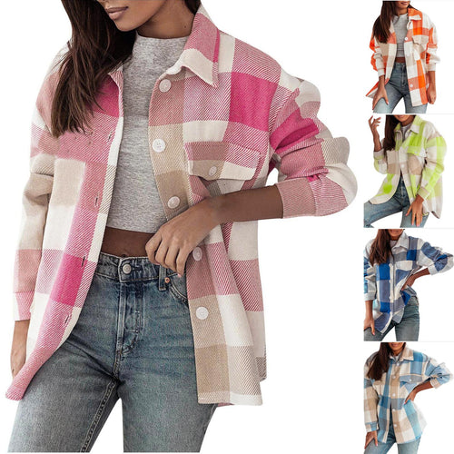 Damen Karierte Überhemdjacke mit Brusttaschen R&B