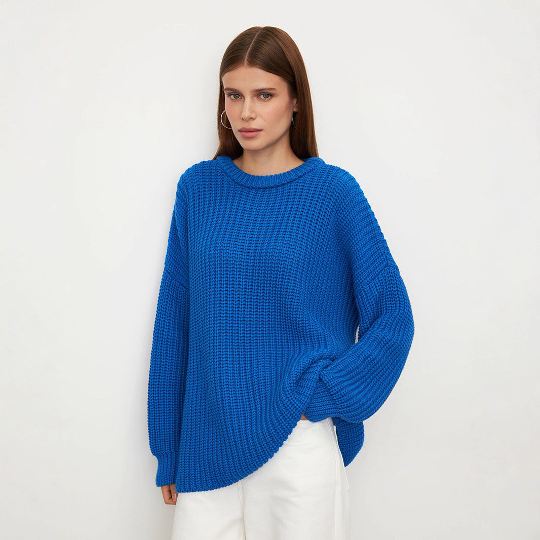 Damen lockerer Strickpullover mit weitem Schnitt R&B