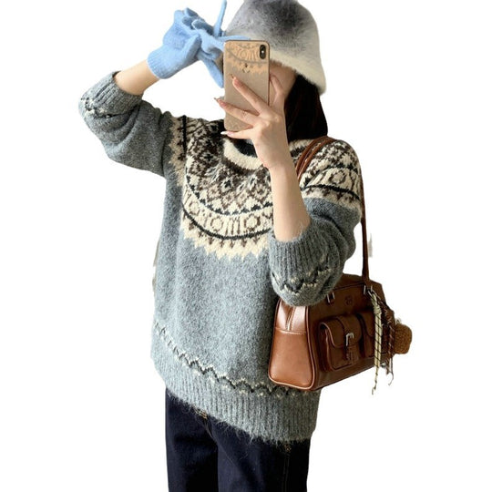 Damen Grobstrickpullover mit zeitgenössischen Norweger-Mustern R&B
