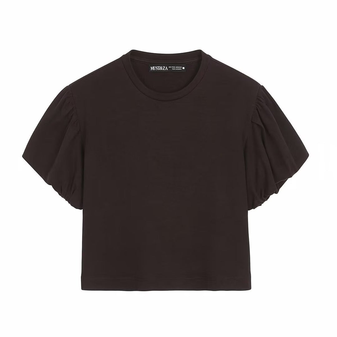 Damen modisches Crop-Top mit voluminösen Puffärmeln R&B