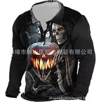 Herren Langarmshirt mit kreativem Gruselmotiv und atmungsaktiver Funktion R&B
