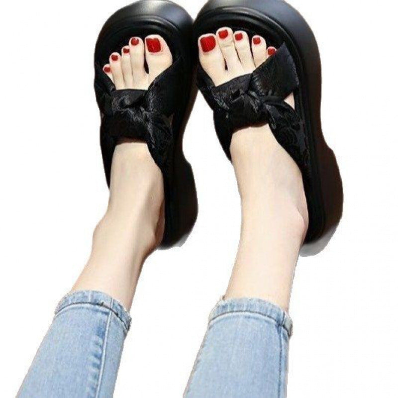 Damen Plateau-Sandalen mit trendiger Zehenpartie und eleganter Schleife R&B