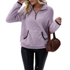 Damen kuscheliger Fleece-Pullover mit Halbzipper und Kängurutasche R&B