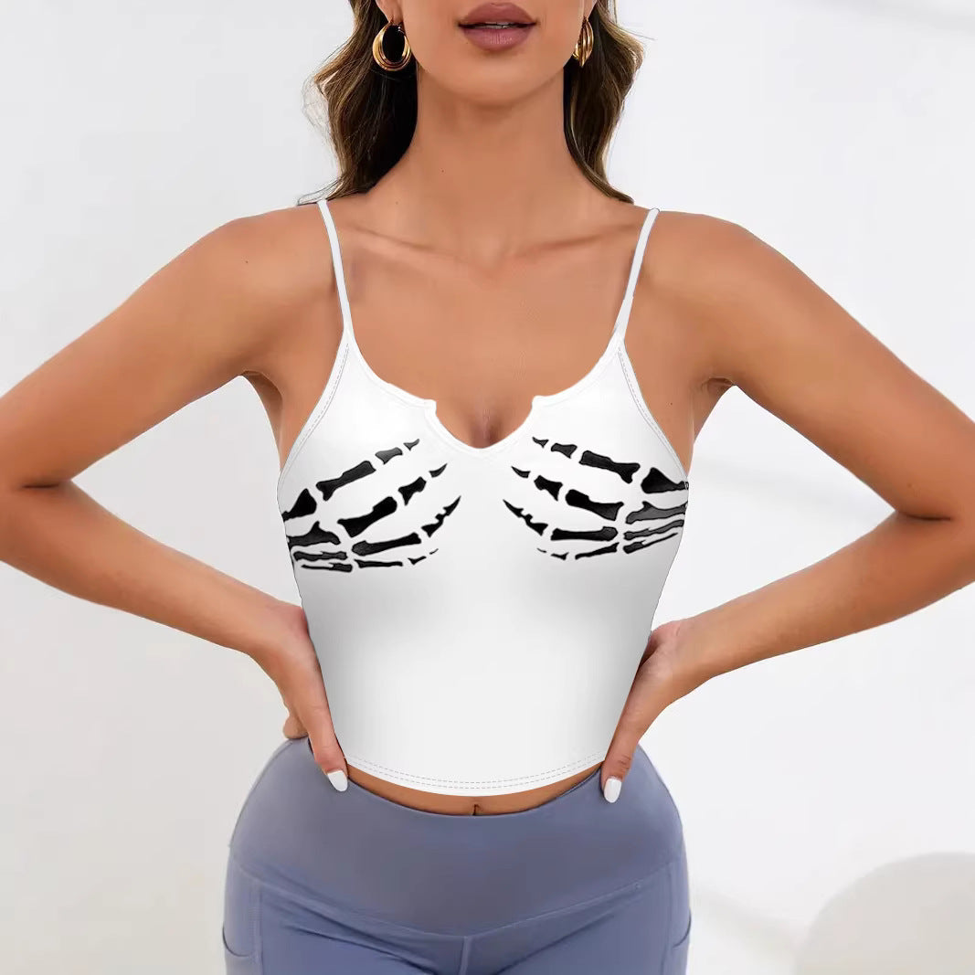 Damen Sportliches Crop-Top mit kreativem Skelett-Design R&B
