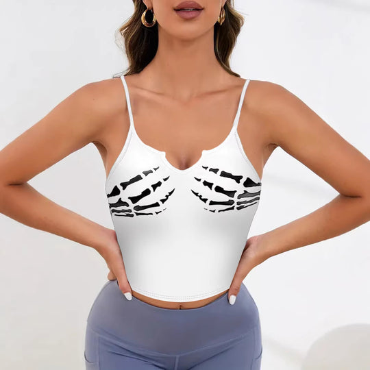 Damen Sportliches Crop-Top mit kreativem Skelett-Design R&B