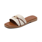 Damen modische Riemensandalen mit dekorativem Goldakzent und komfortablem Fußbett R&B