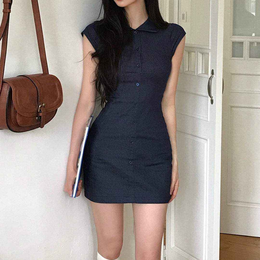 Damen Figurbetontes Hemdkleid mit kurzen Ärmeln und klassischem Kragen R&B