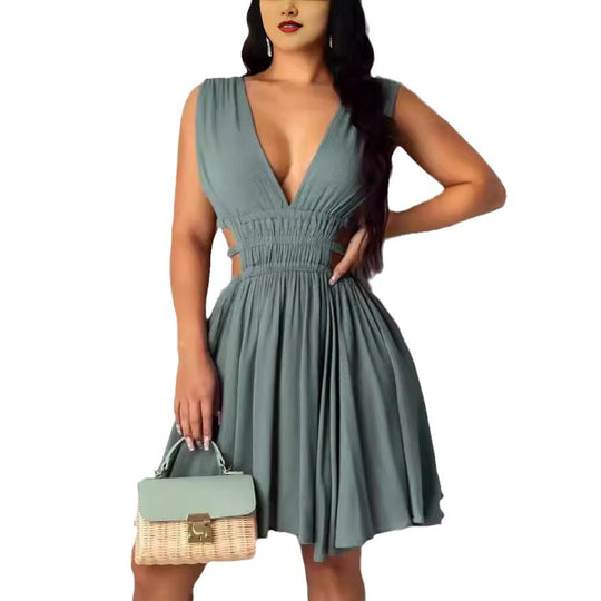 Damen Sommerliches Cut-Out Kleid mit V-Ausschnitt und Raffung R&B