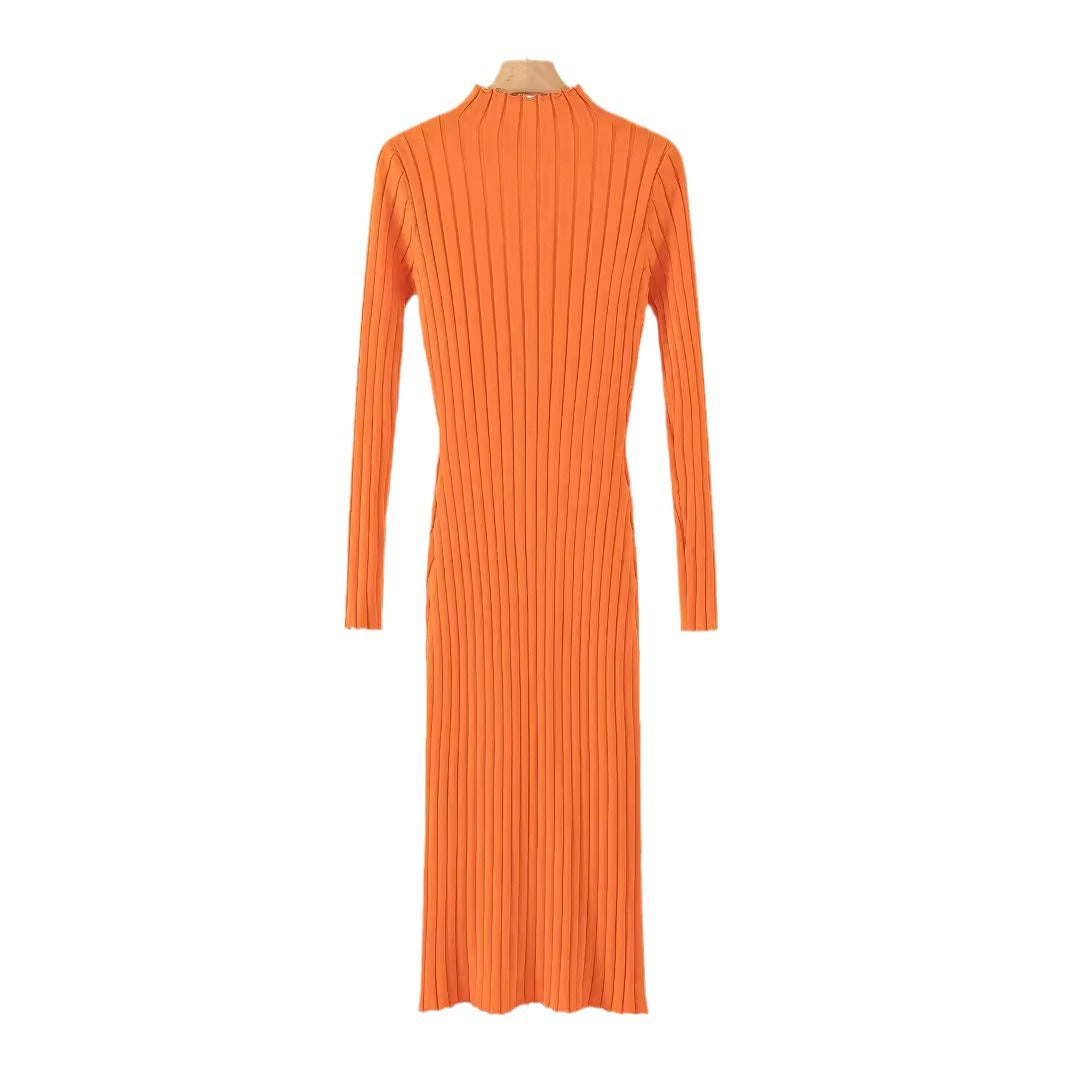 Damen Langarm-Rippstrickkleid mit hochgeschlossenem Kragen und figurbetontem Schnitt R&B