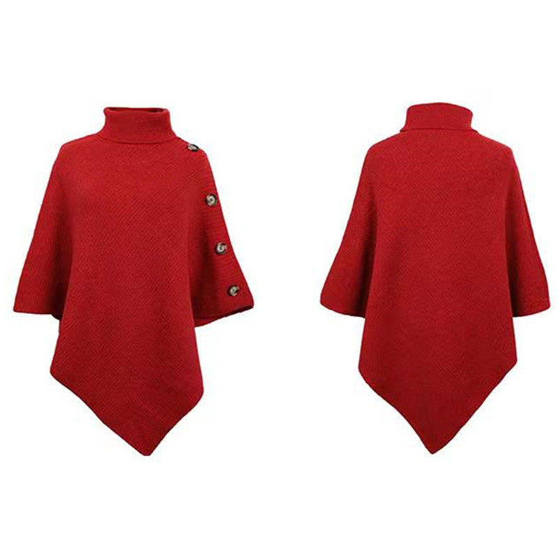 Damen Strick-Poncho mit steigendem Kragen und dekorativen Knopfdetails R&B