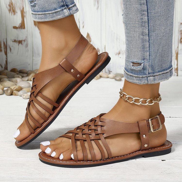 Damen geflochtene Riemchensandalen mit verstellbarem Riemen R&B
