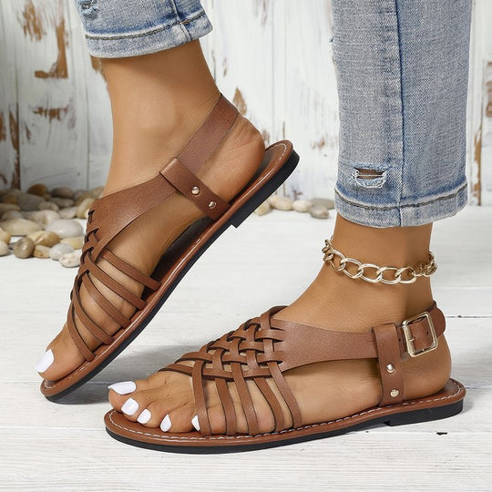 Damen geflochtene Riemchensandalen mit verstellbarem Riemen R&B