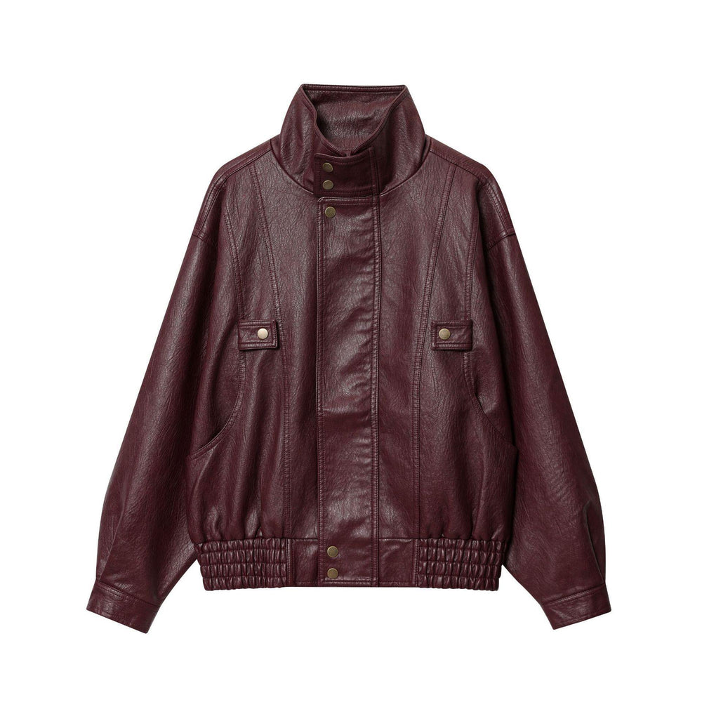 Damen Kunstlederjacke mit hohem Kragen und praktischen Taschen R&B