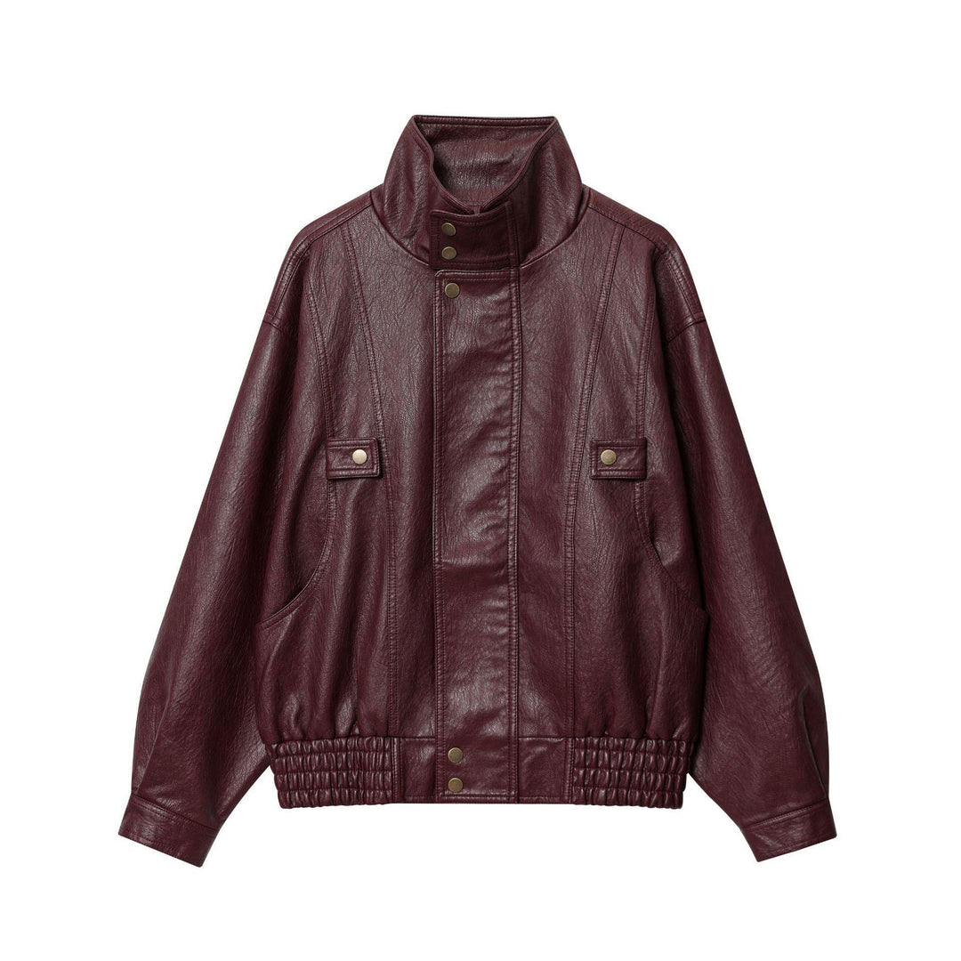 Damen Kunstlederjacke mit hohem Kragen und praktischen Taschen R&B