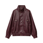 Damen Kunstlederjacke mit hohem Kragen und praktischen Taschen R&B
