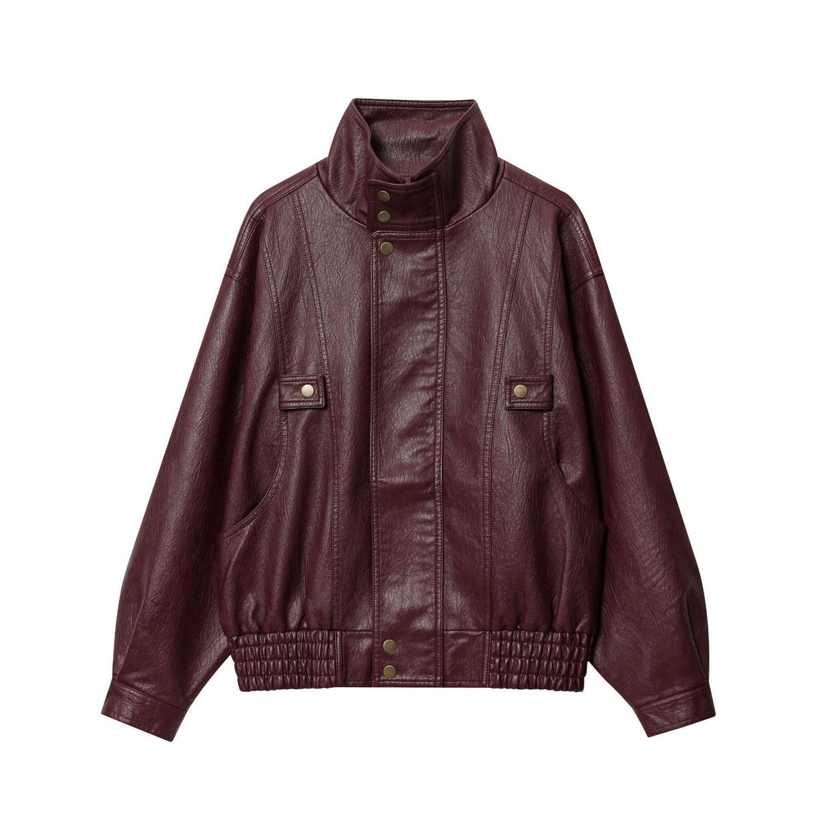 Damen Kunstlederjacke mit hohem Kragen und praktischen Taschen R&B