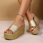 Damen Wedge-Sandalen mit elegantem Glitzerfinish