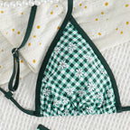 Damen Triangel-Bikini mit verspieltem Karomuster und floralen Akzenten R&B