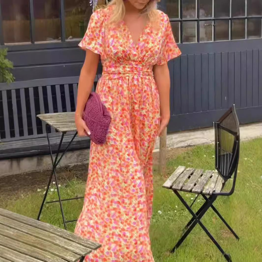 Damen Maxikleid mit floralem Muster und raffinierten Ärmeln R&B