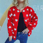 Damen Strickjacke mit Herzen-Muster und lässigem Schnitt R&B