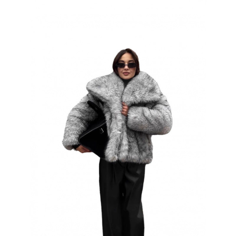 Damen Kunstpelzjacke mit voluminösem Kragen und lockerer Passform R&B