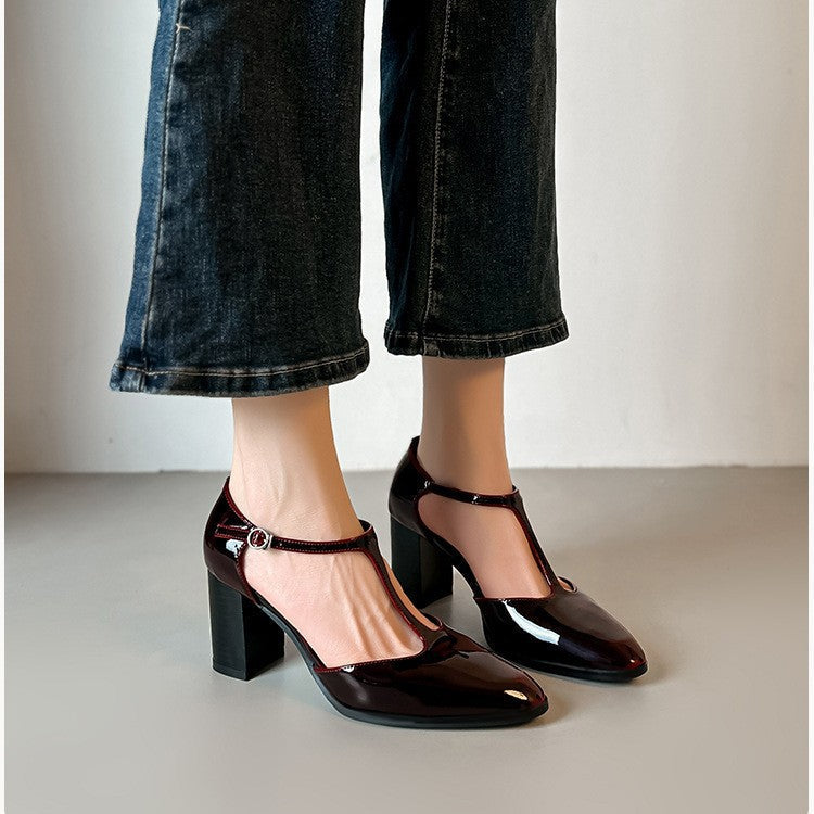 Damen Elegante T-Strap Pumps mit Blockabsatz R&B