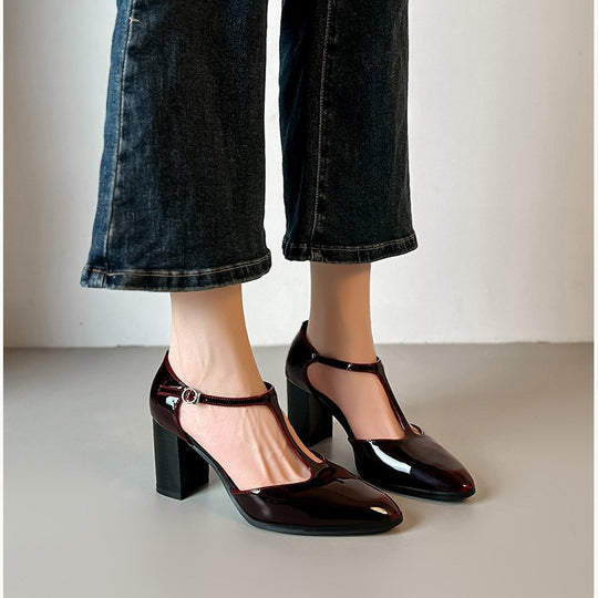 Damen Elegante T-Strap Pumps mit Blockabsatz R&B