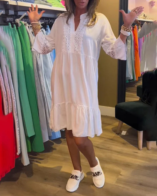 Damen lässiges Strandkleid mit Spitzenverzierungen und Taillenbetonung Heidi-Mode
