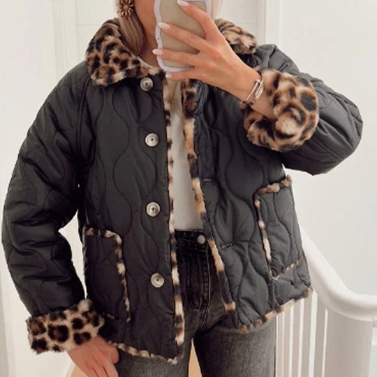 Damen Kunstfelljacke mit modischem Leopardenmuster und komfortablem Schnitt R&B