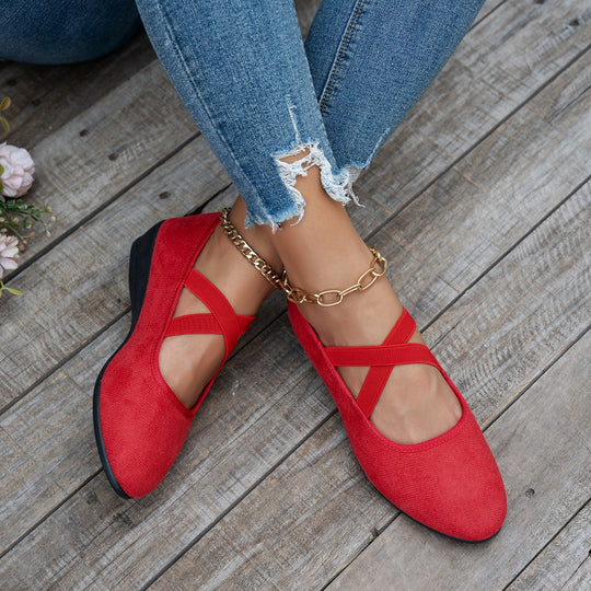 Damen Komfortable und elegante Ballerinas mit verstellbaren Kreuzriemen R&B