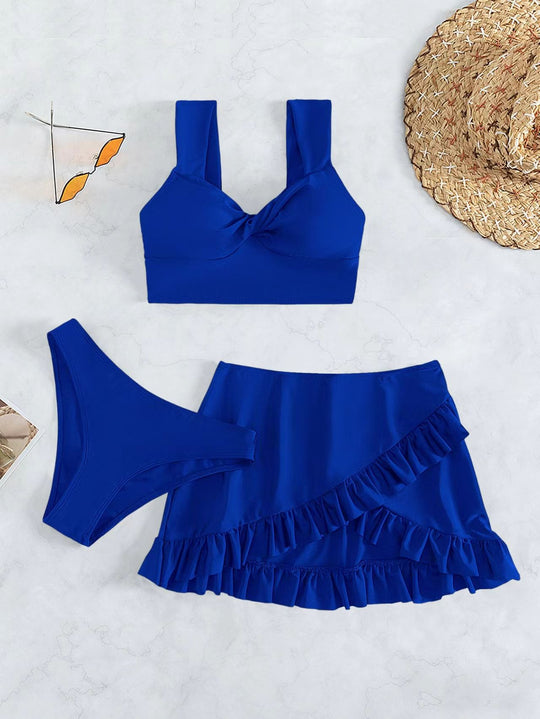 Damen Freizeit-Bikini-Set mit Wickelrock und stützenden Trägern R&B