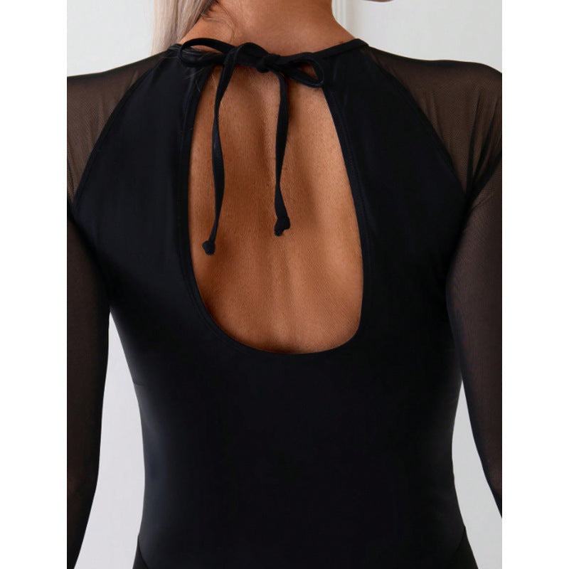 Damen Sportlicher Einteiler Badeanzug mit transparenten Einsätzen R&B