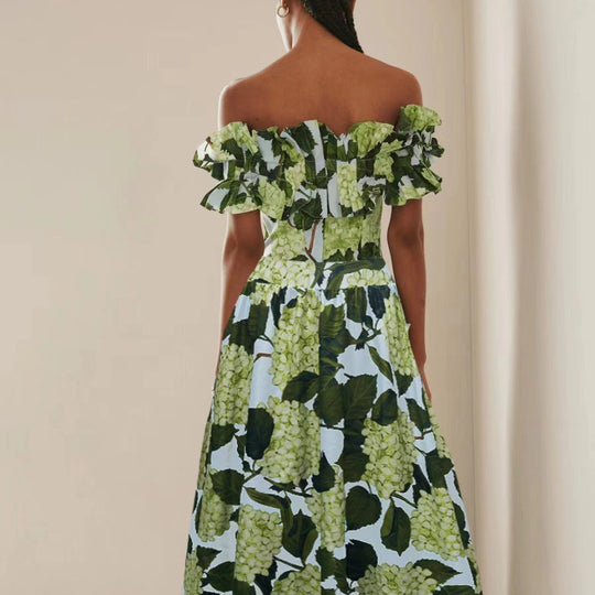 Damen Einteiler Badeanzug mit voluminösen Rüschendetails und floralem Design R&B
