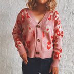 Damen Strickjacke mit floralen Mustern und dekorativen Knöpfen R&B