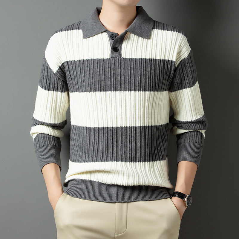 Herren Pullover aus strukturiertem Rippenstrick mit Polokragen R&B