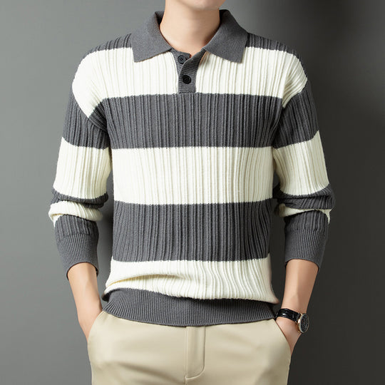 Herren Pullover aus strukturiertem Rippenstrick mit Polokragen R&B