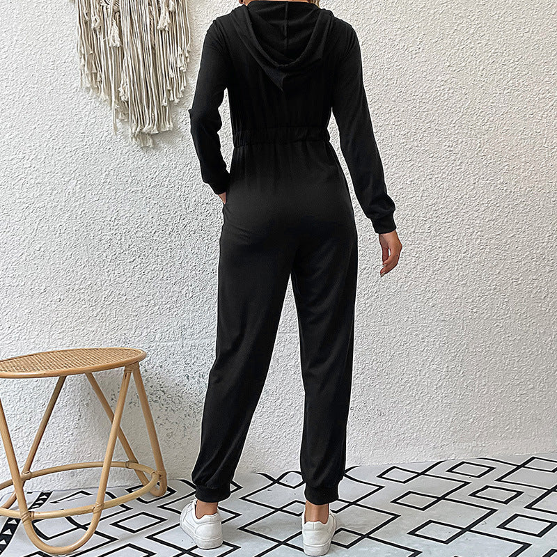 Damen lässiger Jumpsuit mit praktischem Reißverschluss und elastischem Taillenband R&B