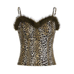 Damen Top mit Leopardenmuster und elegantem Fellbesatz R&B