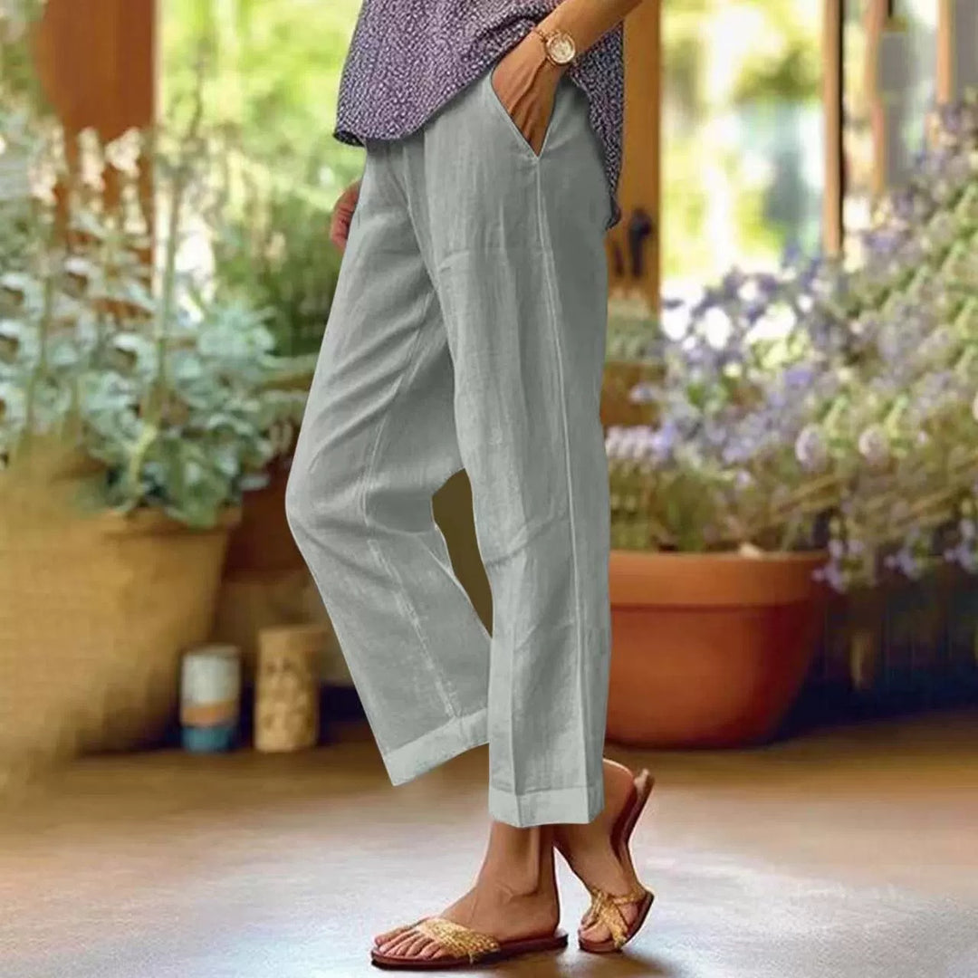 Damen Leinenhose mit weitem Schnitt und praktischen Taschen R&B