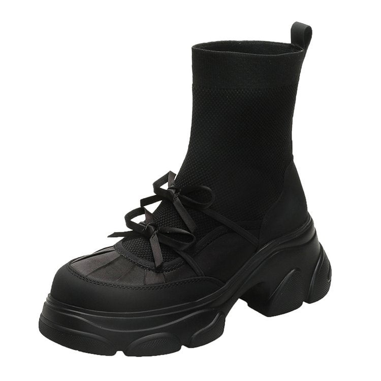 Damen sportive Plattform-Sneaker mit innovativem Sohlenprofil und atmungsaktiver Mesh-Oberfläche R&B
