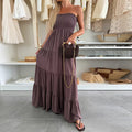 Damen Maxi-Kleid mit Smocked-Oberteil und voluminösen Rüschen R&B