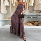Damen Maxi-Kleid mit Smocked-Oberteil und voluminösen Rüschen R&B