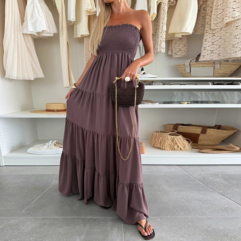 Damen Maxi-Kleid mit Smocked-Oberteil und voluminösen Rüschen R&B