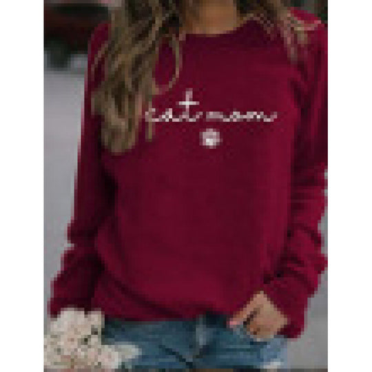 Damen Sweatshirt mit kreativem Katzenmama-Design R&B
