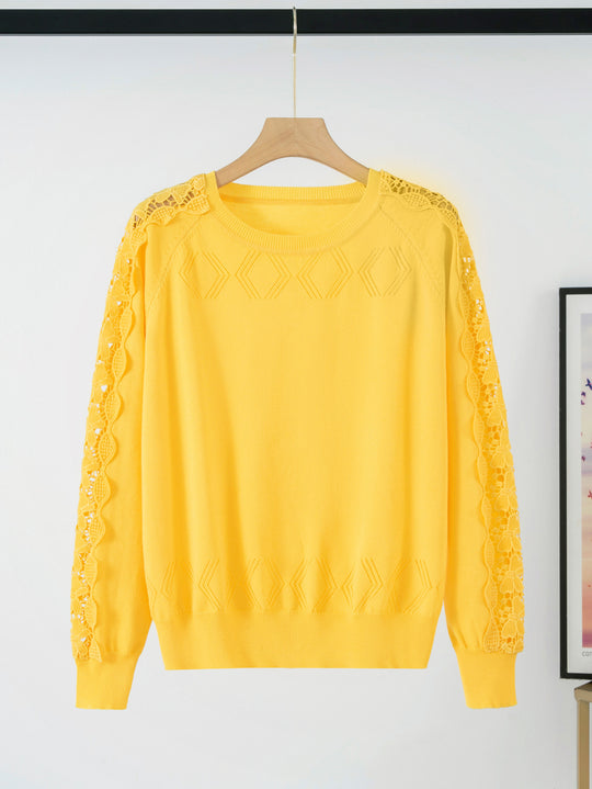 Damen Eleganter Pullover mit Spitzenärmeln und raffiniertem Design R&B